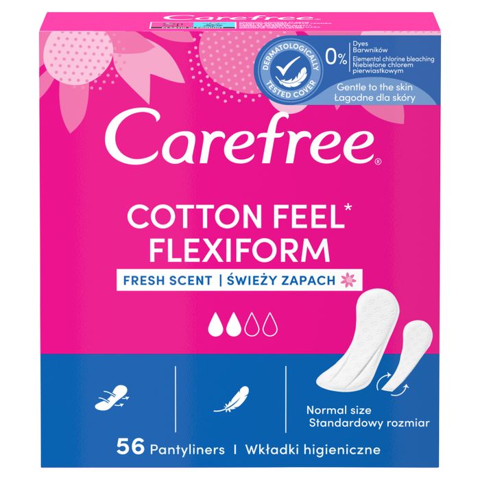 Carefree Cotton Feel Flexiform Wkładki higieniczne świeży zapach 56 sztuk main product photo