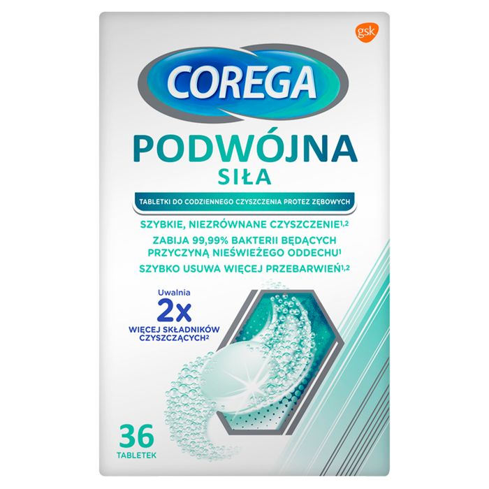 Corega Podwójna Siła Tabletki do codziennego czyszczenia protez zębowych 36 sztuk main product photo