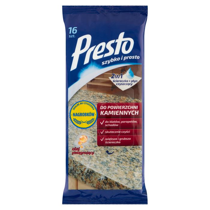 Presto Ściereczki nawilżane do powierzchni kamiennych 16 sztuk main product photo