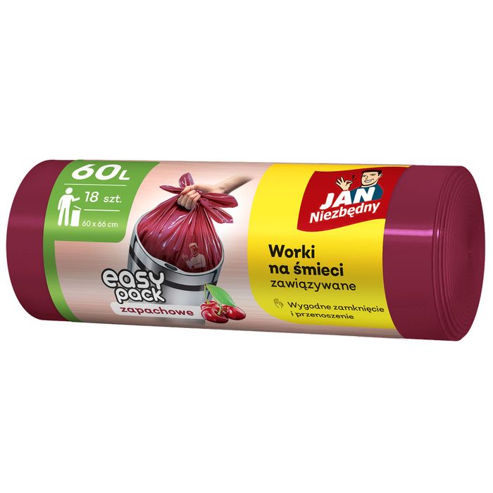 JAN NIEZBĘDNY Easy-Pack worki na śmieci zawiązywane wiśnia 60 L 18 sztuk main product photo