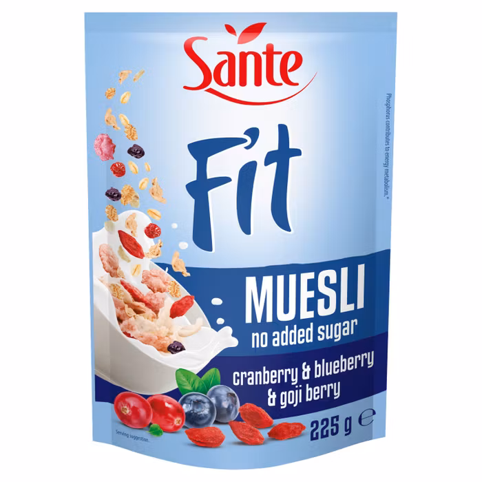 Sante Fit Musli bez dodatku cukru żurawina & borówka jagody goji 225 g main product photo