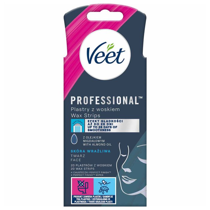VEET Professional plastry z woskiem do depilacji twarzy dla skóry wrażliwej 20 sztuk main product photo