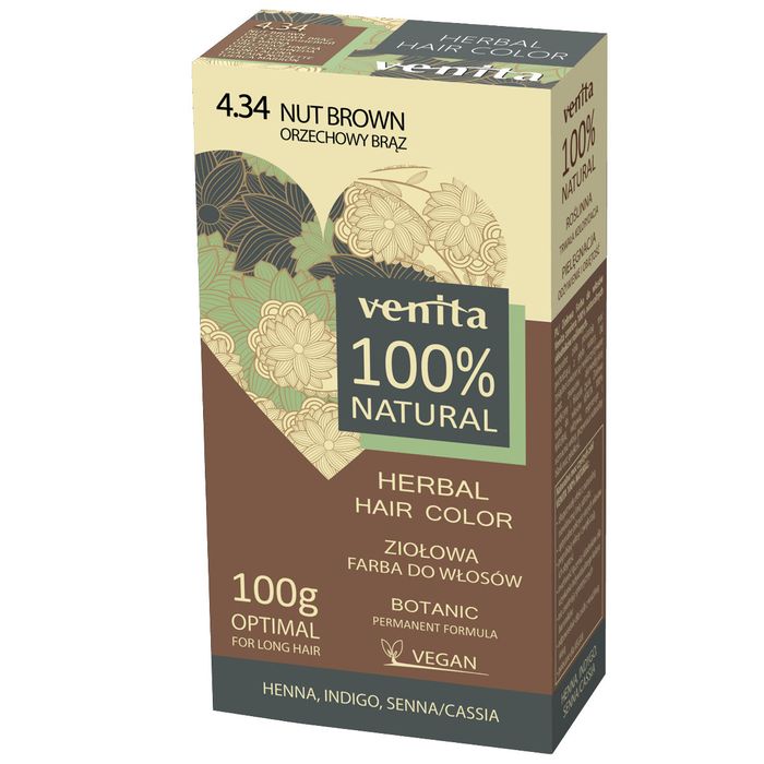 Venita 100%  Natural ziołowa farba do włosów 100 g 4.34 Orzechowy Brąz main product photo