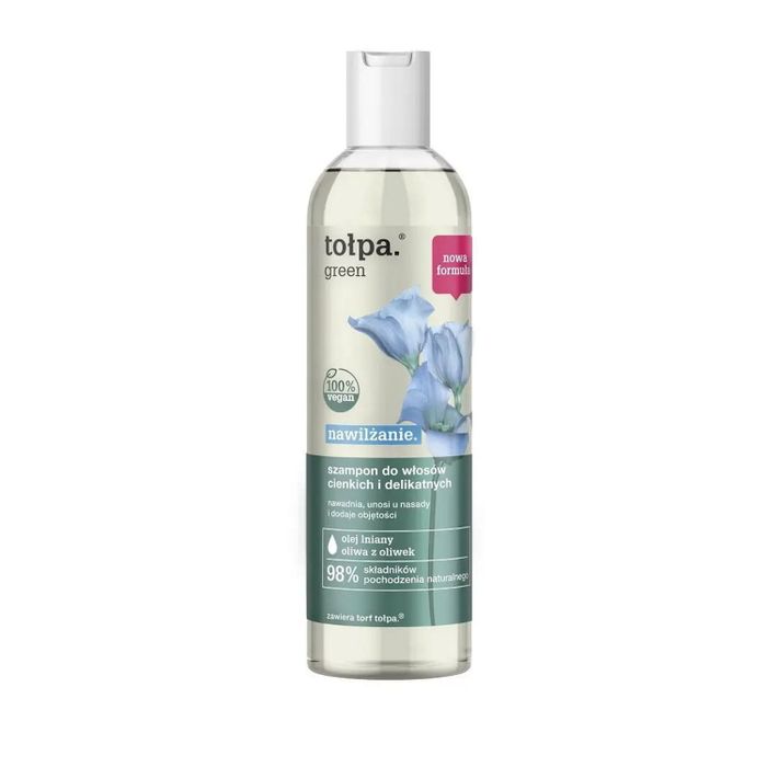 TOŁPA GREEN Nawilżający szampon do włosów cienkich i delikatnych, olej lniany i oliwa z oliwek, Vegan, 300 ml main product photo
