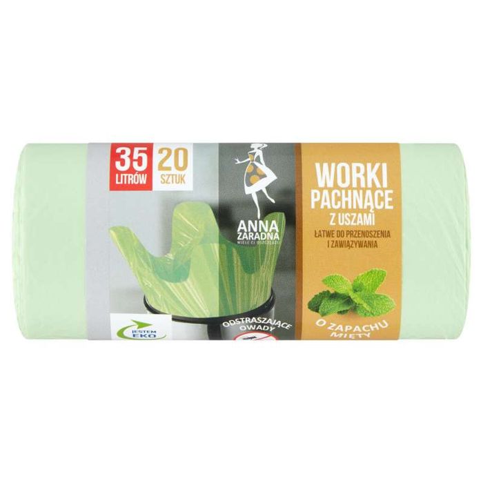 ANNA ZARADNA WORKI NA ŚMIECI Z USZAMI MIĘTOWE 35L - 20szt. main product photo