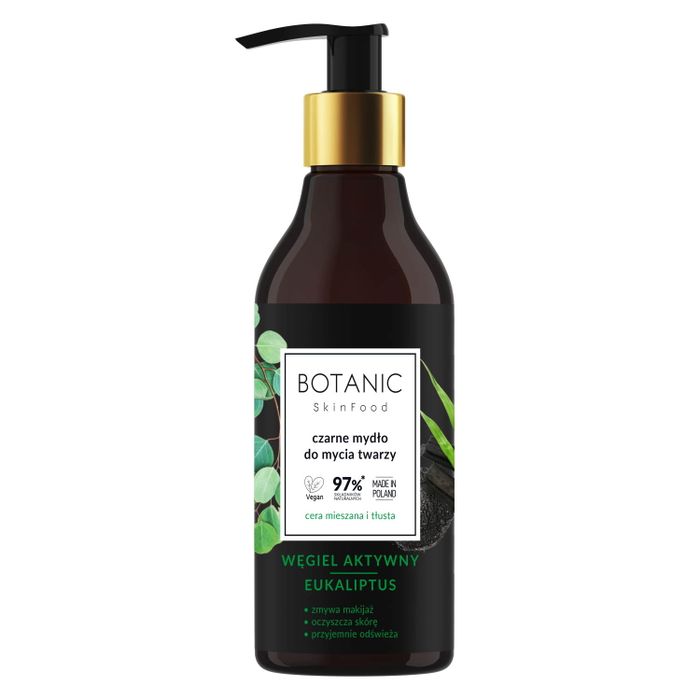 BOTANIC  CZARNE MYDŁO DO MYCIA TWARZY - WĘGIEL AKTYWNY - EUKALIPTUS 250ML main product photo