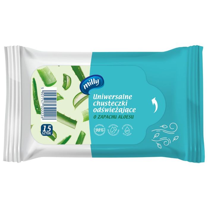 Milly Aloes uniwersalne chusteczki odświeżające 15 sztuk main product photo