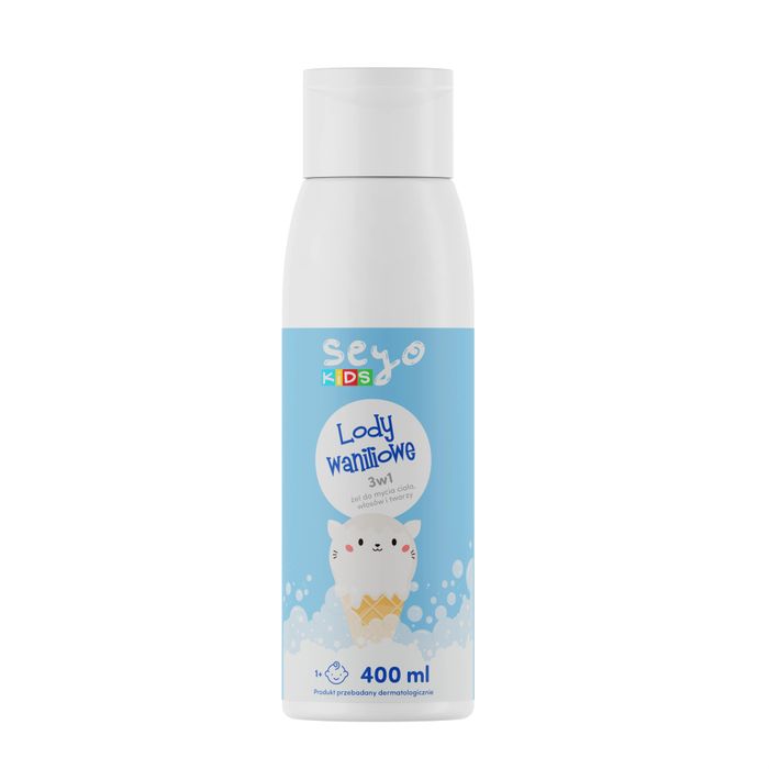 SEYO KIDS ŻEL DO MYCIA CIAŁA, WŁOSÓW I TWARZY, LODY WANILIOWE, 400 ML main product photo