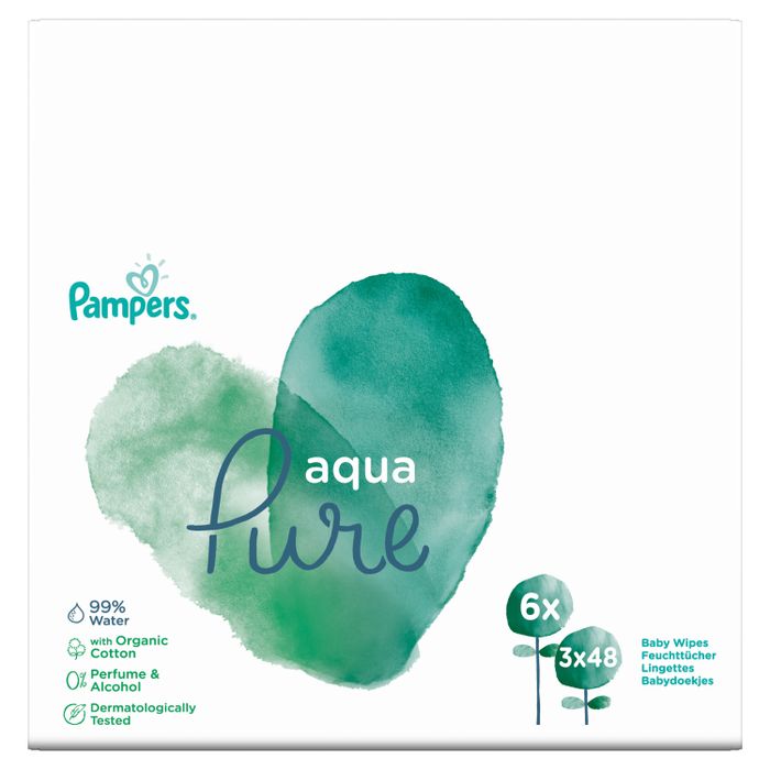 Pampers Aqua Pure Chusteczki nawilżane dla niemowląt 3 opakowania = 144 chusteczek nawilżanych main product photo