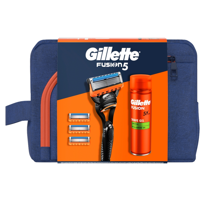 Gillette zestaw kosmetyków do golenia maszynka do golenia + 4 wymienne ostrza + żel do golenia 200 ml + kosmetyczka main product photo