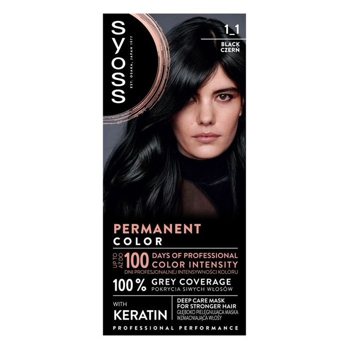 Syoss Permanent Coloration farba do włosów trwale koloryzująca 1-1 czerń main product photo