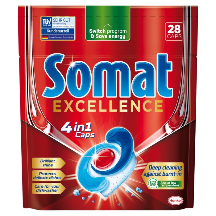 Somat Excellence 4 in 1 Caps Kapsułki do mycia naczyń w zmywarkach 484,4 g (28 x 17,3 g) main product photo