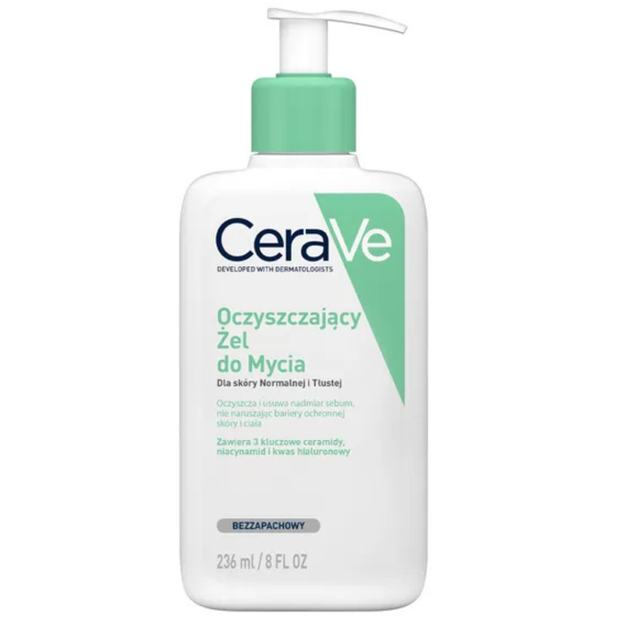 CeraVe, oczyszczający żel do mycia z ceramidami dla skóry normalnej i tłustej, 236 ml main product photo