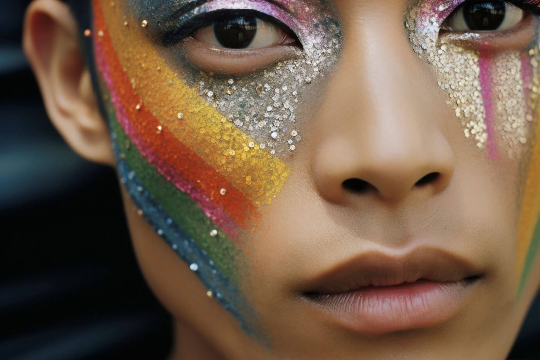 błyszczący tęczowy makijaż
